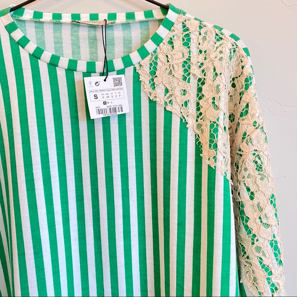 ZARA Trafaluc Oversized Striped Sweatshirt Lace - Picture 10 of 13